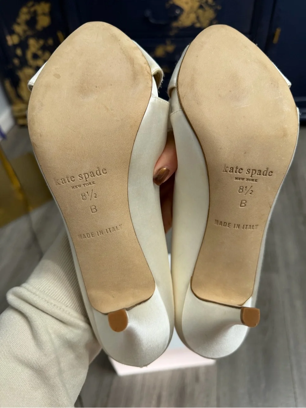 Vintage Kate Spade Ivory Satin Peep-Toe Bow Heels size 8.5